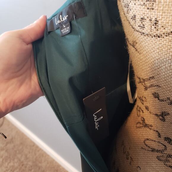 Lulus Tie Shoulder Satin Maxi Dress Green Gown Side Slit L - Picture 4 of 9